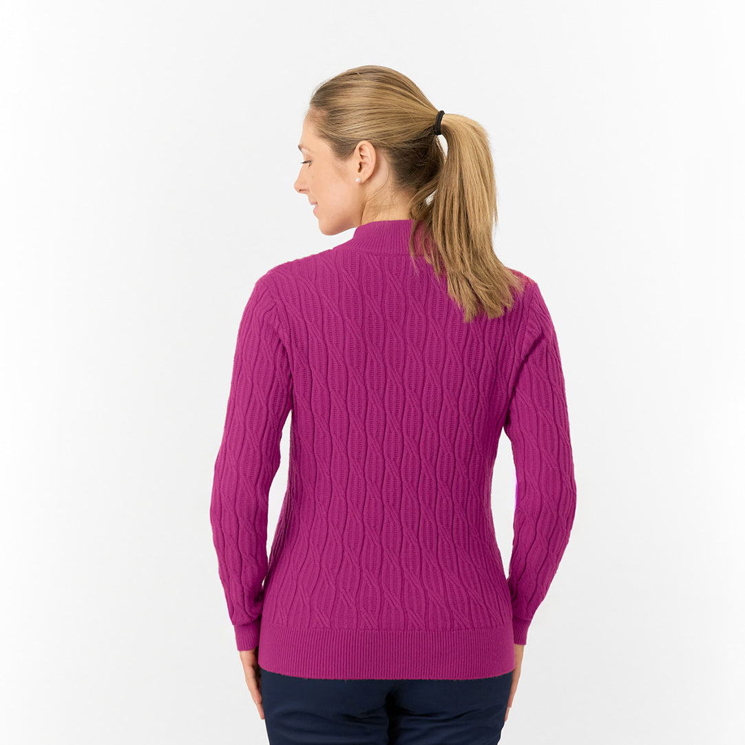 Pure Golf Ladies Quarter Zip Cable Knit Lined Sweater