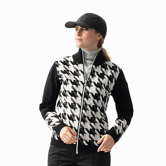 Daily Sports Ladies Hound Tooth Zip-Up Cardigan in Black