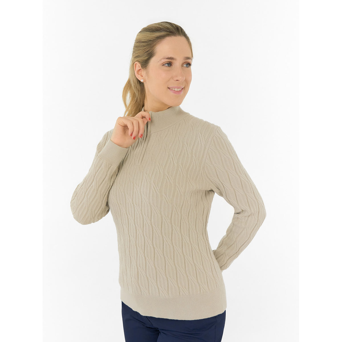 Pure Ladies Cable Knit Lined Golf Sweater - Timeless Warmth for Confident Play