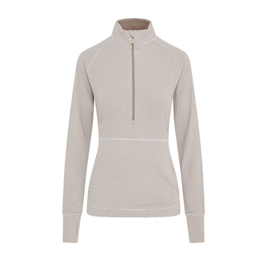 Swing Out Sister Womens Fine Stripe Zip-Neck Top with Front Pocket Great for Range to Course Wear