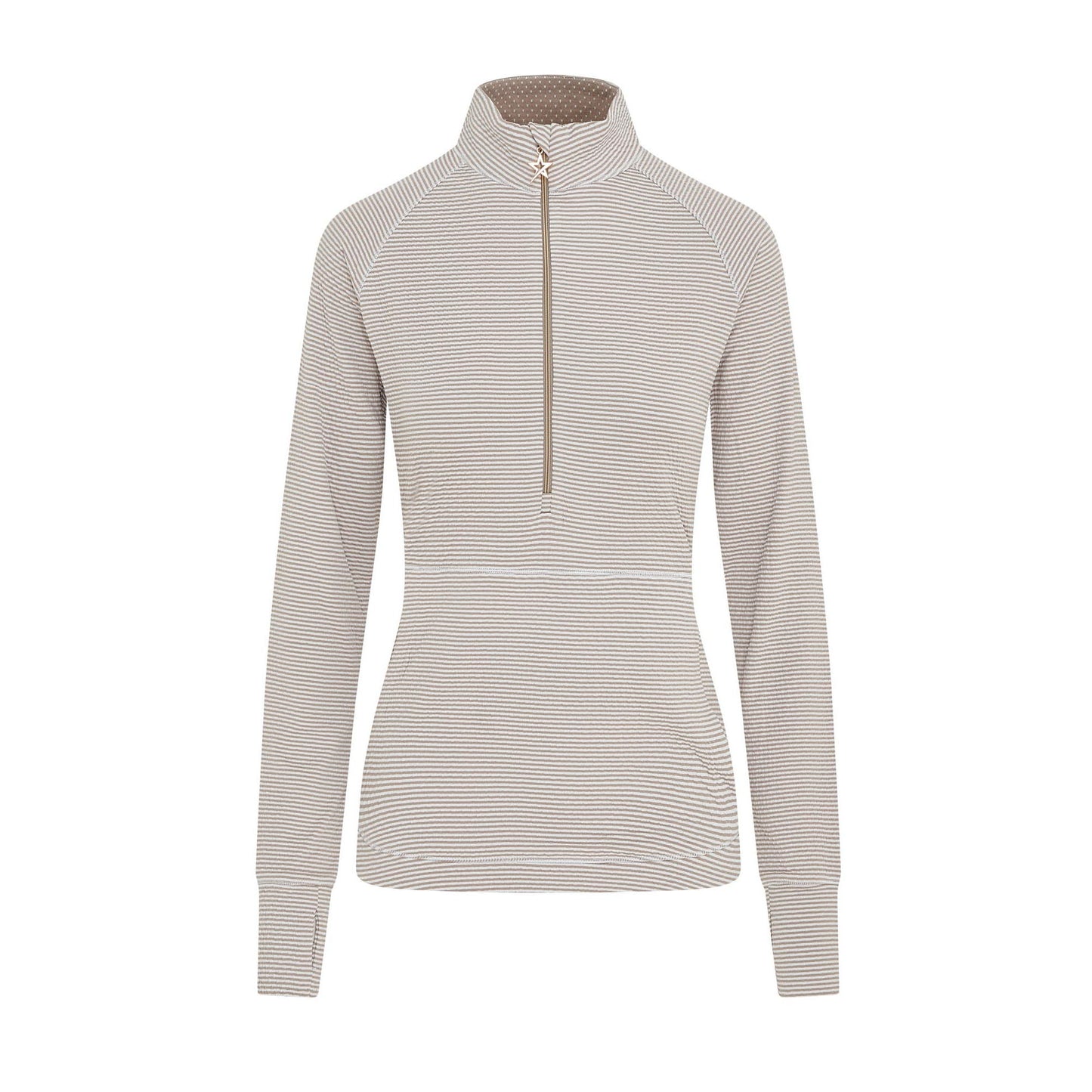 Swing Out Sister Womens Fine Stripe Zip-Neck Top with Front Pocket Great for Range to Course Wear