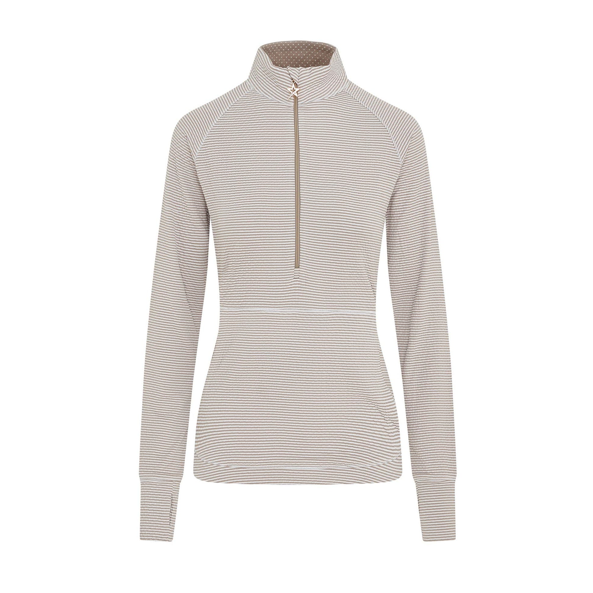 Swing Out Sister Womens Fine Stripe Zip-Neck Top with Front Pocket Great for Range to Course Wear