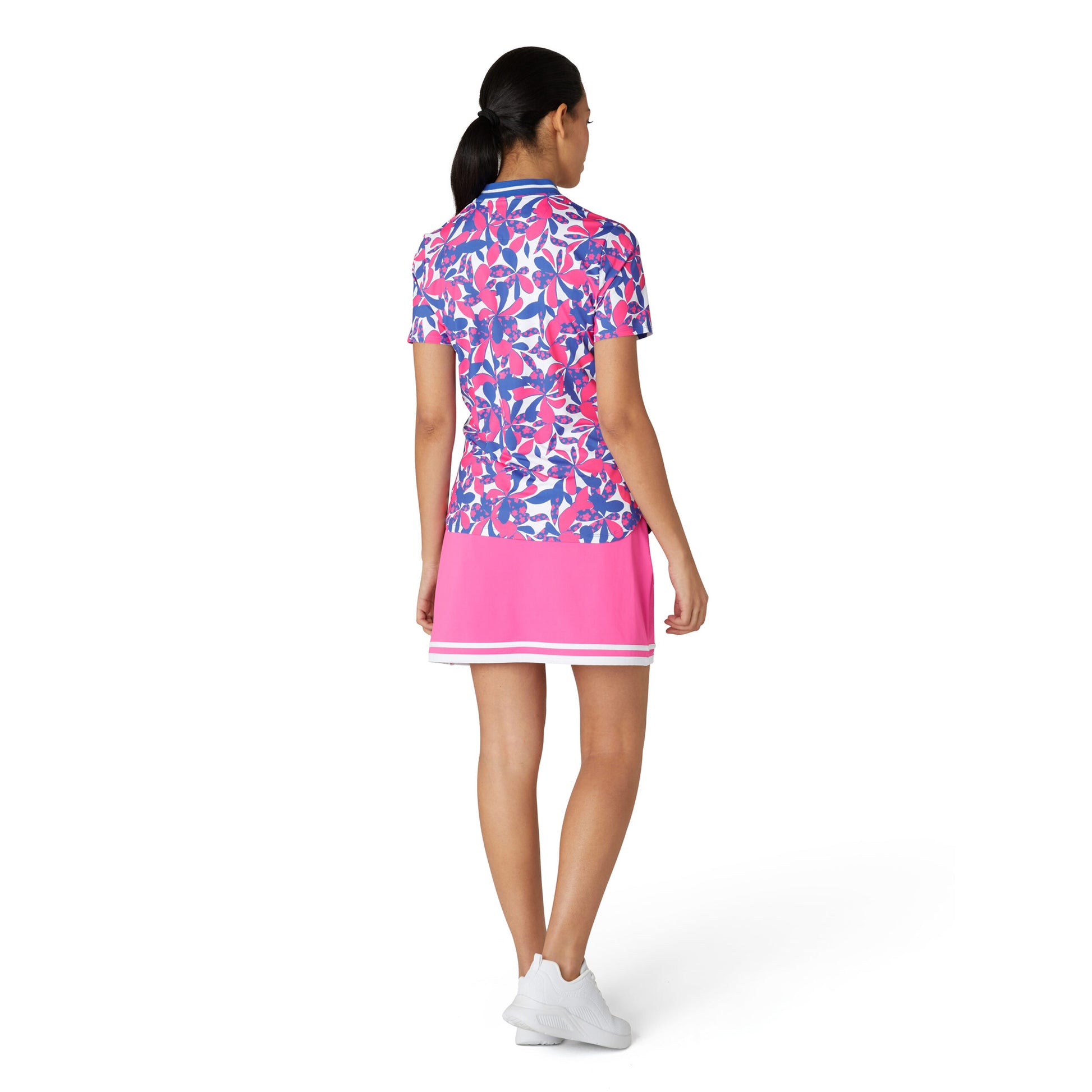Original Penguin Ladies Short Sleeve Floral Print Polo Shirt in Cheeky Pink
