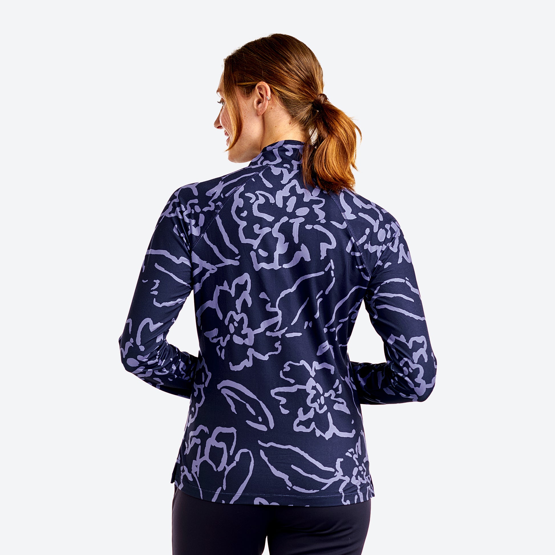 Nivo Ladies Quick-Dry Golf Top in Navy with Abstract Print