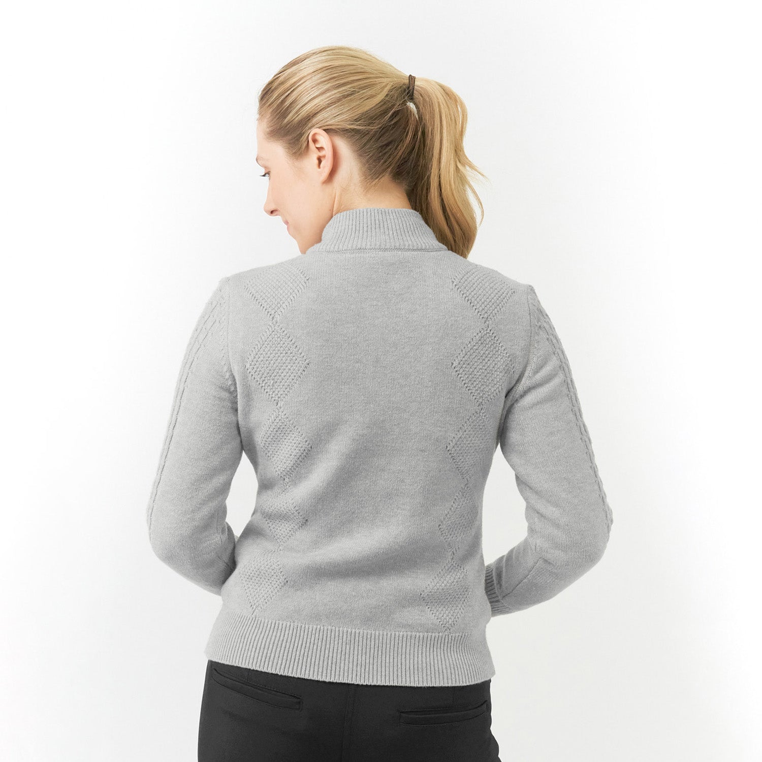 Pure Ladies Lined Zip-Neck Golf Sweater with Cable Knit Design