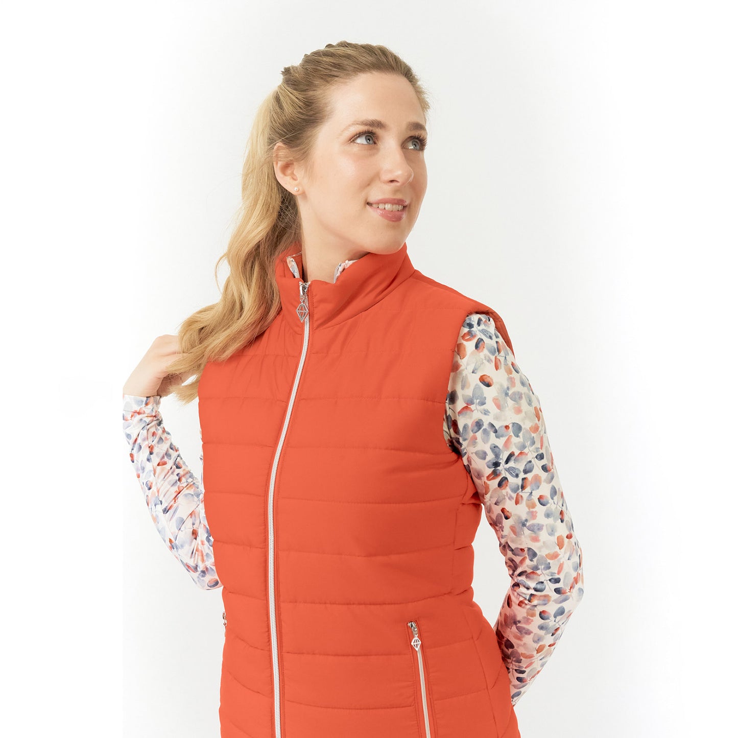 Pure Golf Ladies Insulated Quilted Gilet in Ember Orange