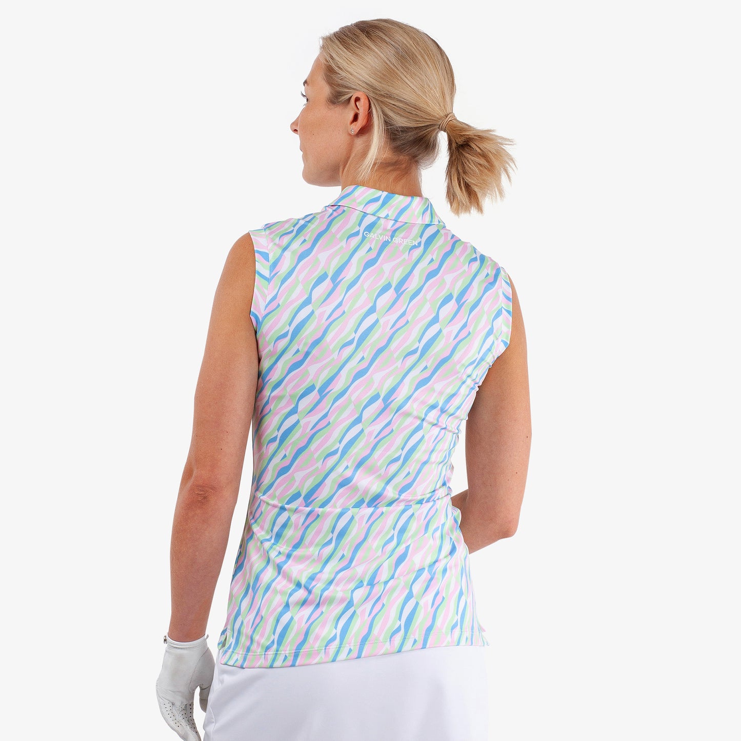 Galvin Green Ladies Polo with Diagonal Abstract Print