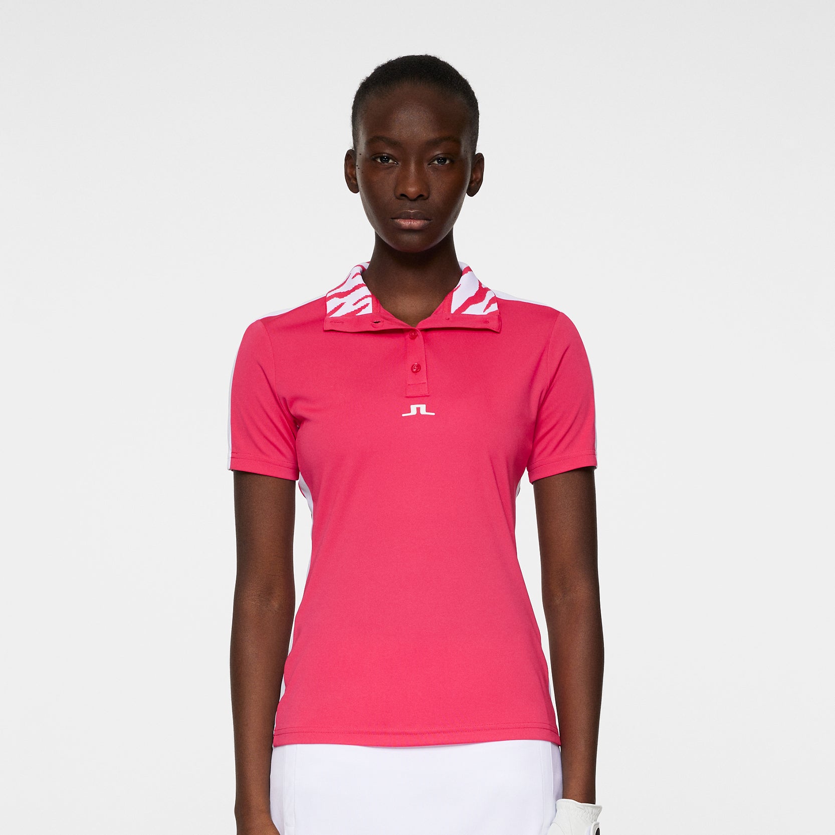 J.Lindeberg Ladies Short Sleeve Polo with High-Neck Ribbed Collar