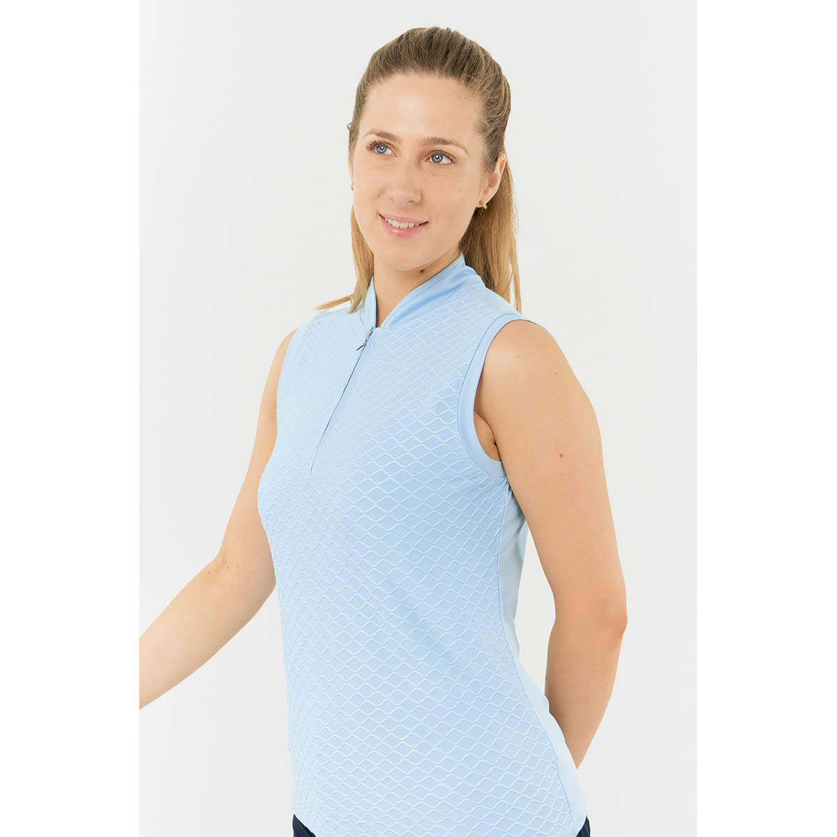 Pure Golf Ladies Sleeveless Polo with Wave Print