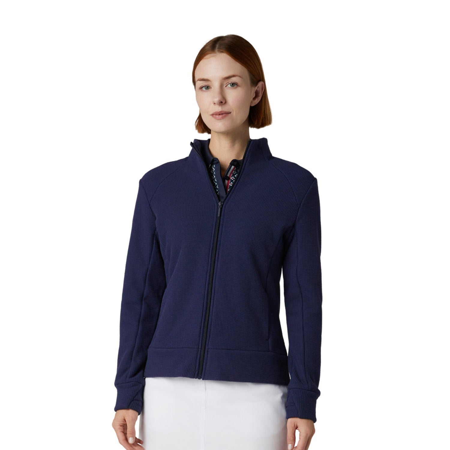 Callaway Ladies Golf Full-Zip Waffle Knit Fleece Jacket in Navy