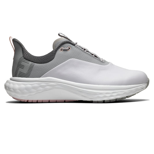 FootJoy Ladies Wide Fit Waterproof Quantum Golf Shoes in White, Grey & Pink