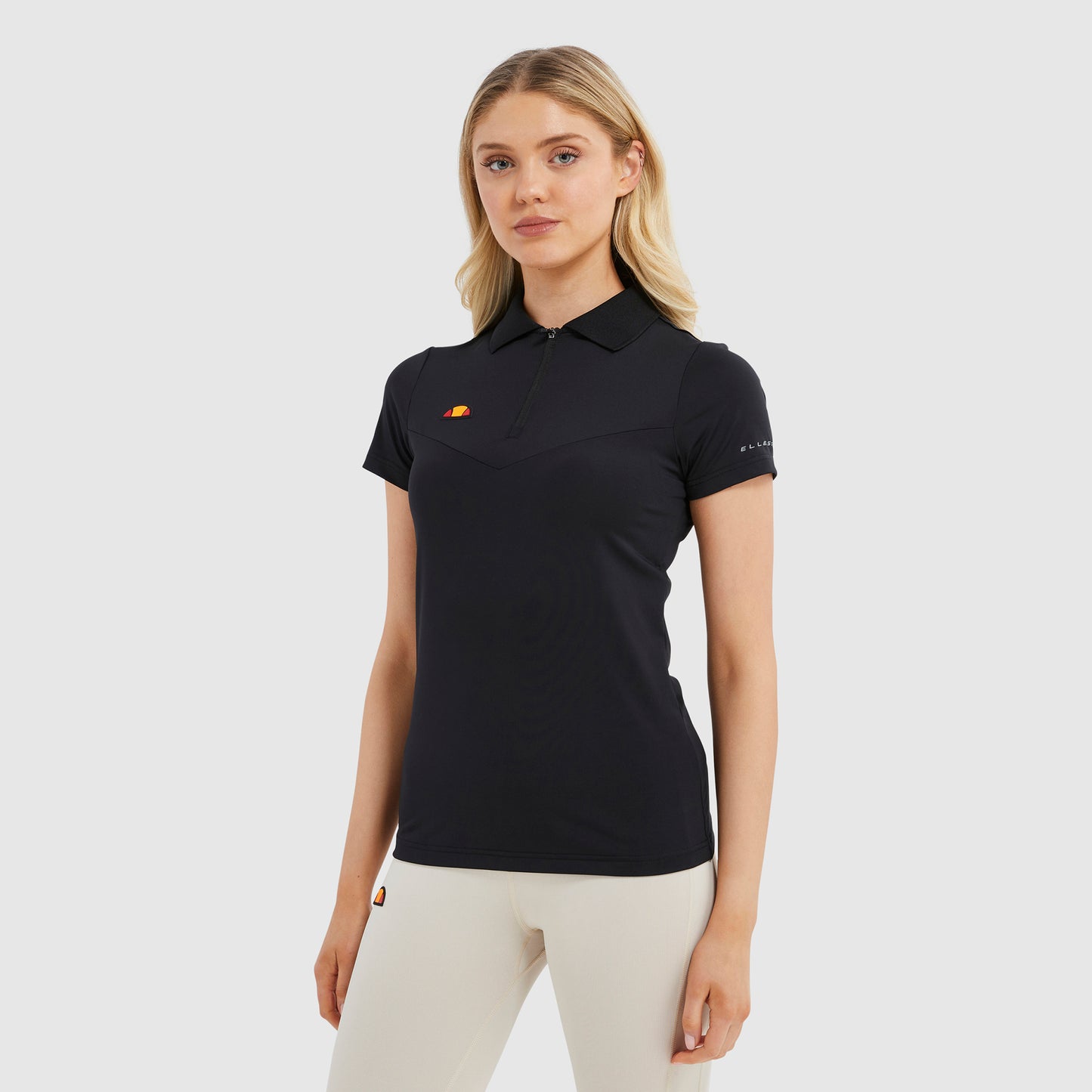 Ellesse Ladies Short Sleeve Polo in Black with Zip-Neck