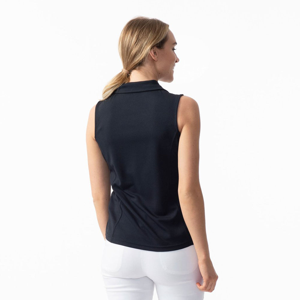 Daily Sports Ladies Sleeveless Polo with Zip-Neck in Dark Navy Blue