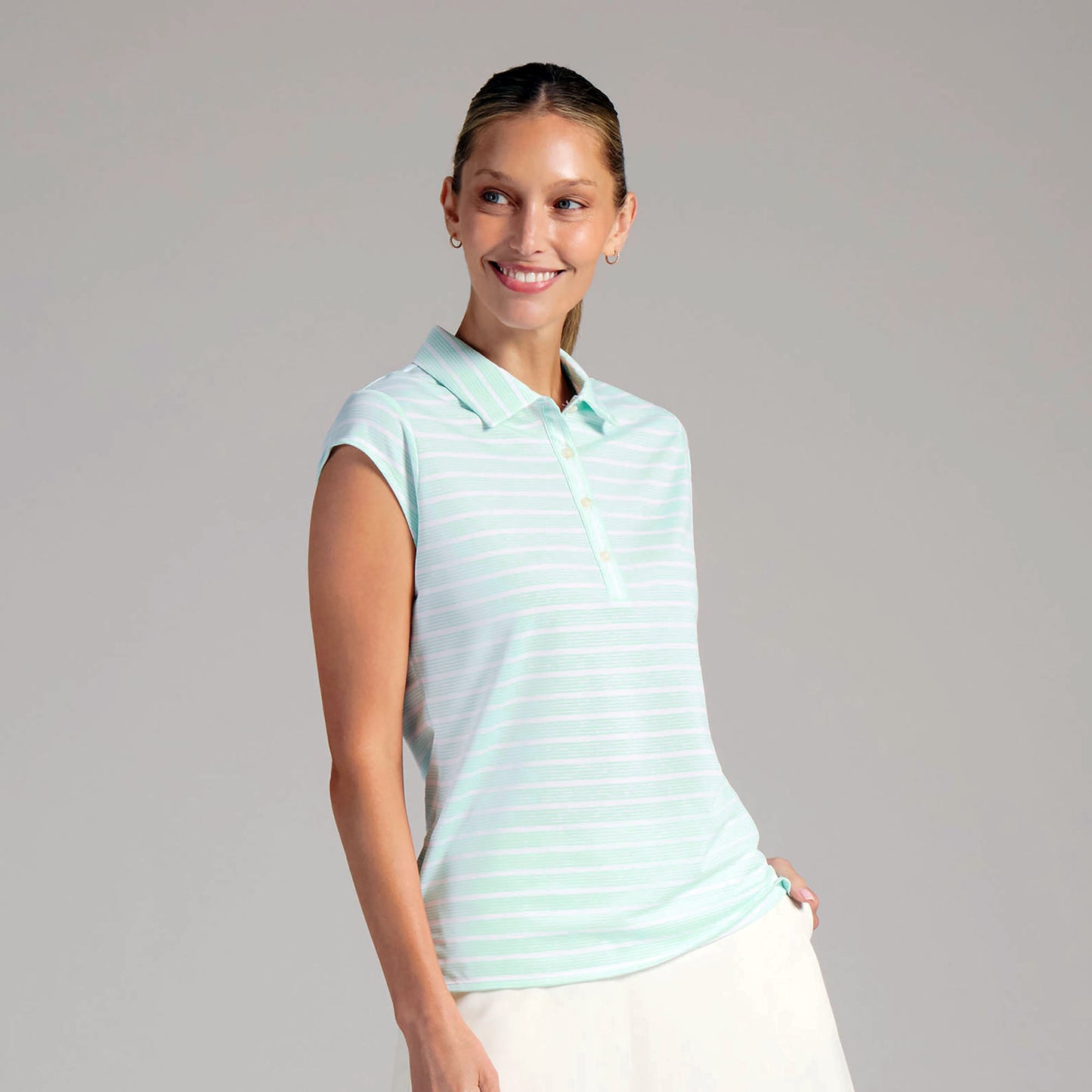 Puma Golf Ladies Pique Stripe Polo with Pretty Cap Sleeves for a Feminine Finish
