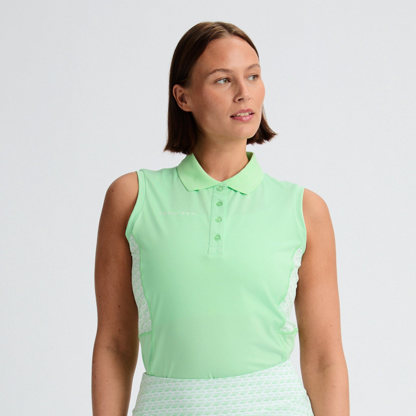 Rohnisch Ladies Sleeveless Polo with Monogram Print Textured Panels