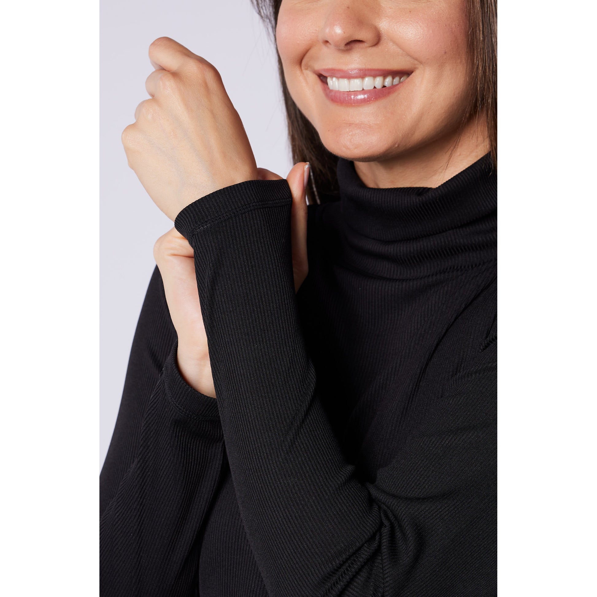Swing Out Sister Ladies Soft-Stretch Ribbed Roll Neck in Black