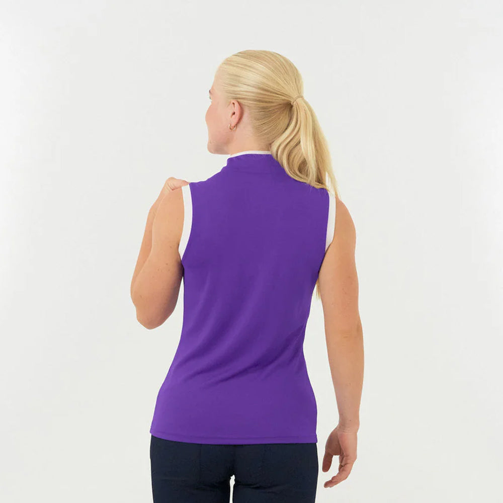 Pure Golf Ladies Sleeveless Mandarin Polo Shirt in Purple