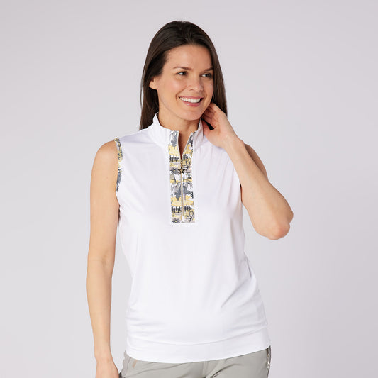 Swing Out Sister Ladies Sleeveless Polo With The Perfect Pop Of Print for Subtle Style