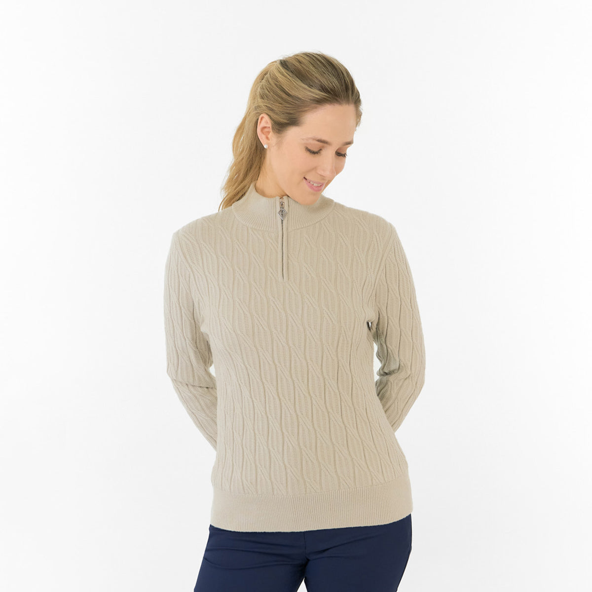 Pure Ladies Cable Knit Lined Golf Sweater - Timeless Warmth for Confident Play