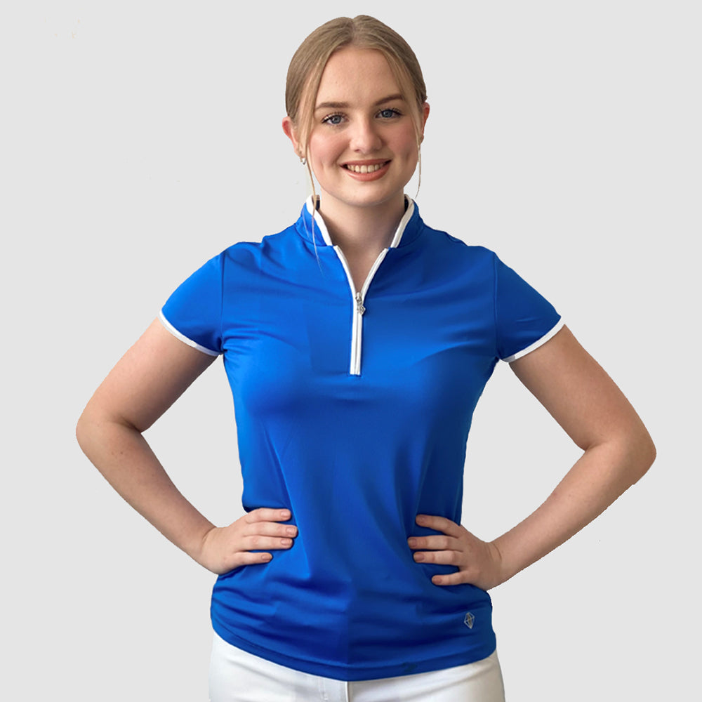 Pure Golf Ladies Cap Sleeve Mandarin Polo Shirt in Royal Blue