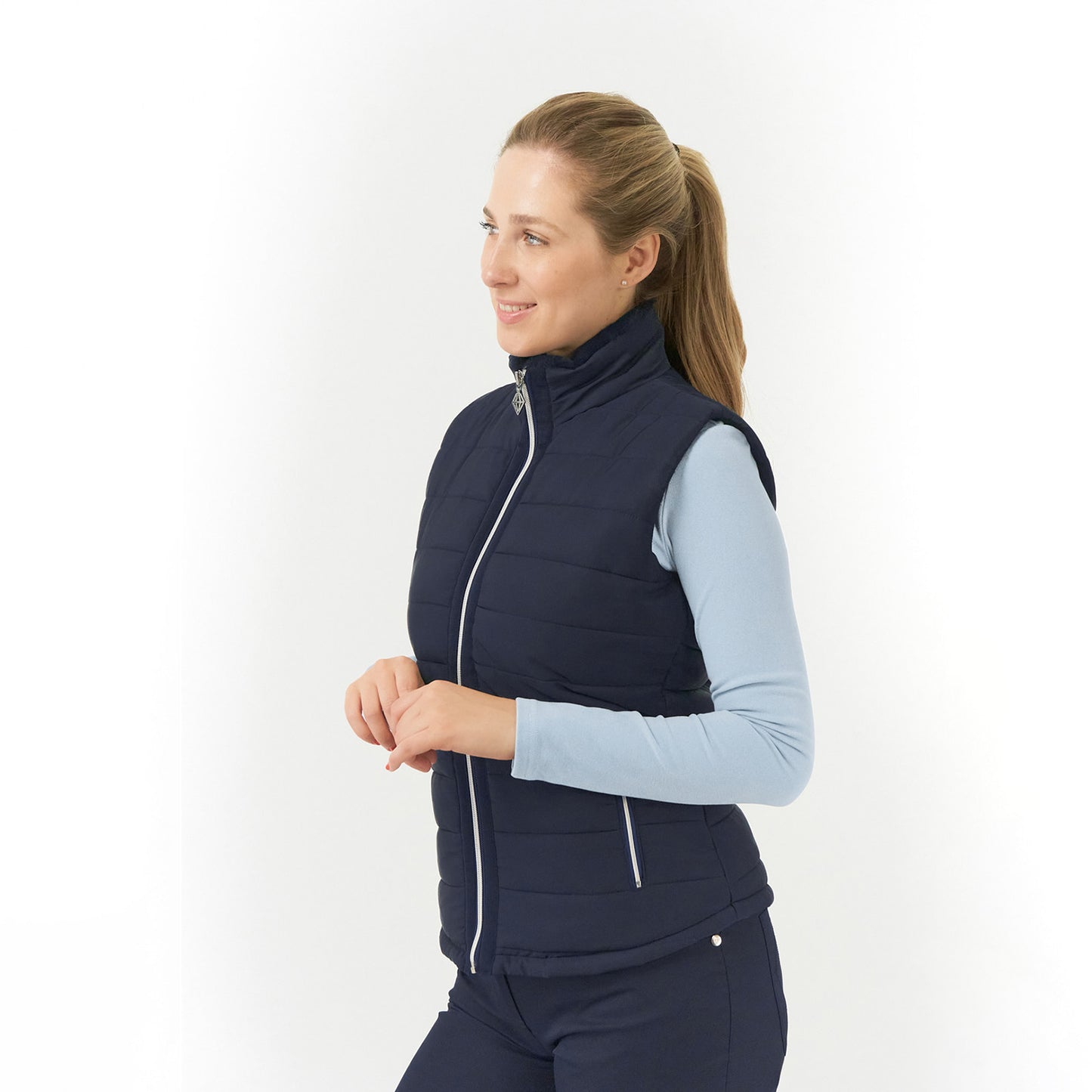 Pure Golf Ladies Gilet in Navy with Faux Fur Collar