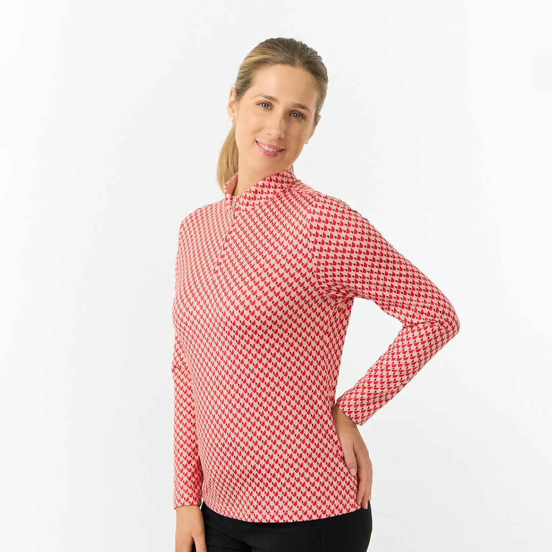 Pure Golf Ladies Long Sleeve Mid-Layer Top in Geometric Print
