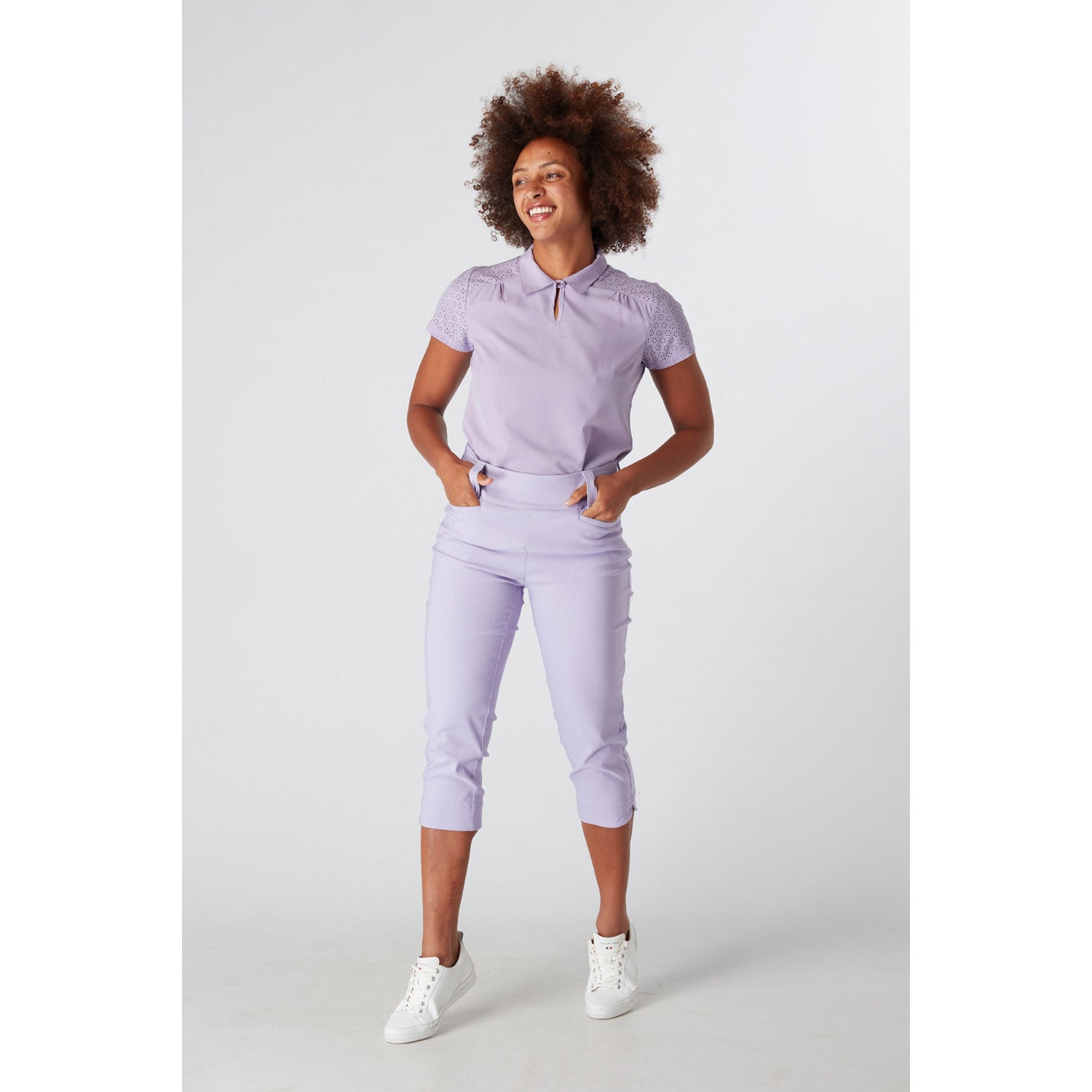 Swing Out Sister Ladies Laser Cap Sleeve Polo in Digital Lavender