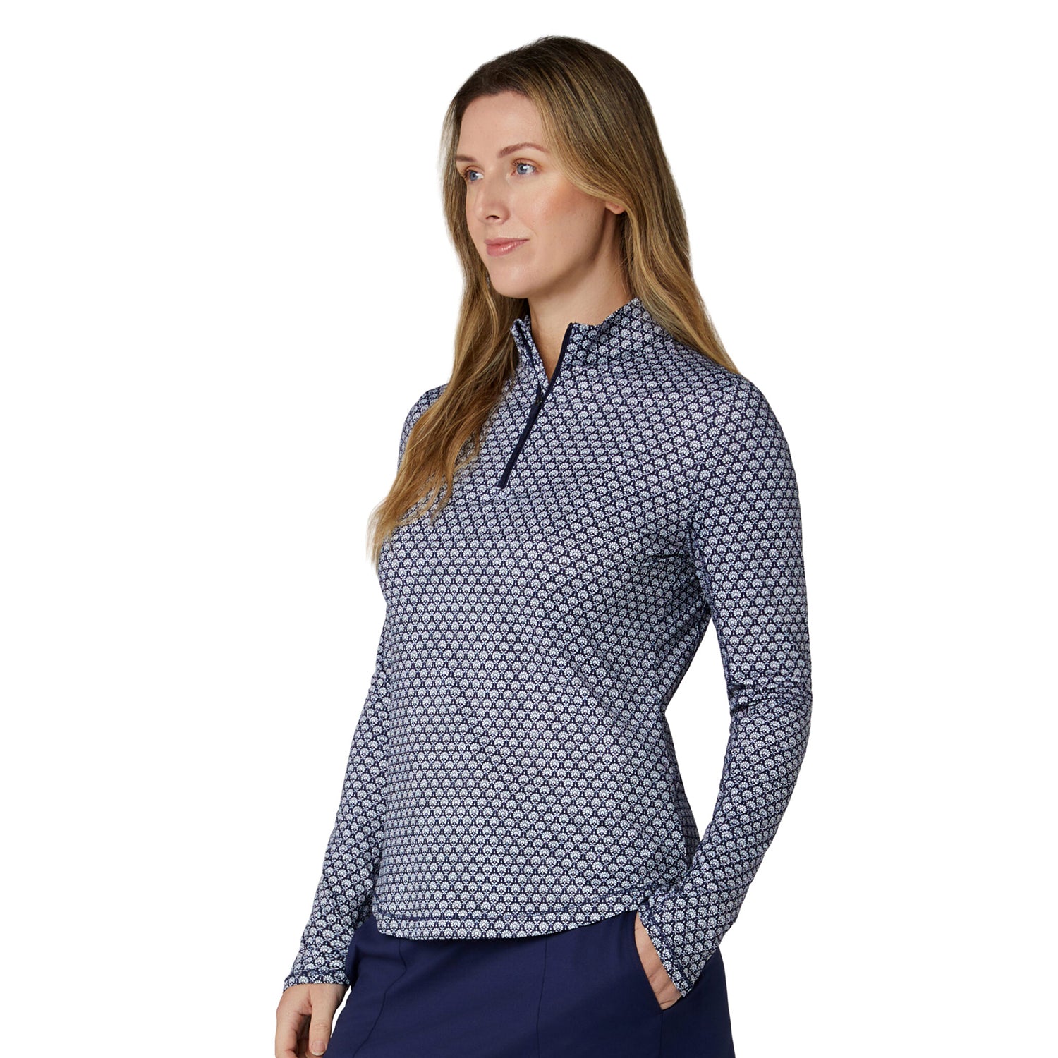 Callaway Womens Navy Golf Top with Pretty Print and Mesh Ventilation for Added Comfort on The Course