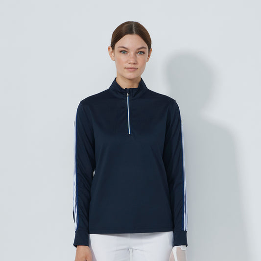 Daily Sports Ladies Long Sleeve Top in Navy with Contrast Ribbon
