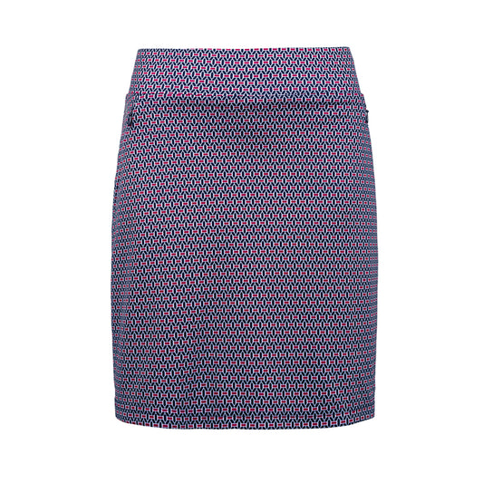 Glenmuir Ladies Navy Pull-On Stretch Skort with Delicate Mosaic Weave Print