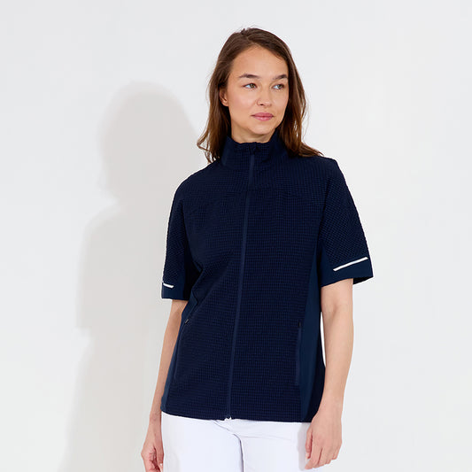Abacus Ladies Half-Sleeve Textured Hybrid Wind Jacket in Navy