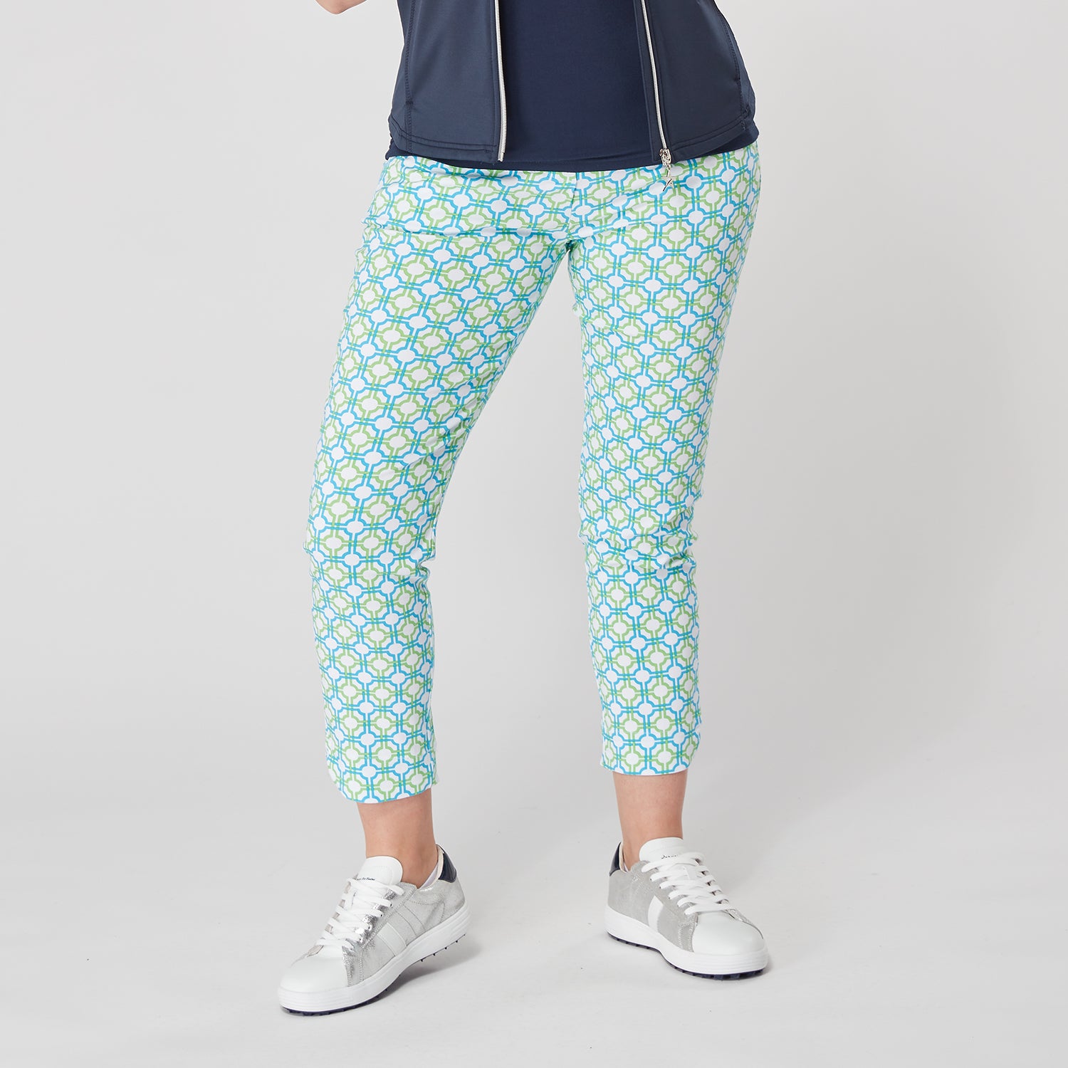 Swing Out Sister Ladies Dazzling Blue and Emerald Mosaic Pattern 7/8 Trousers