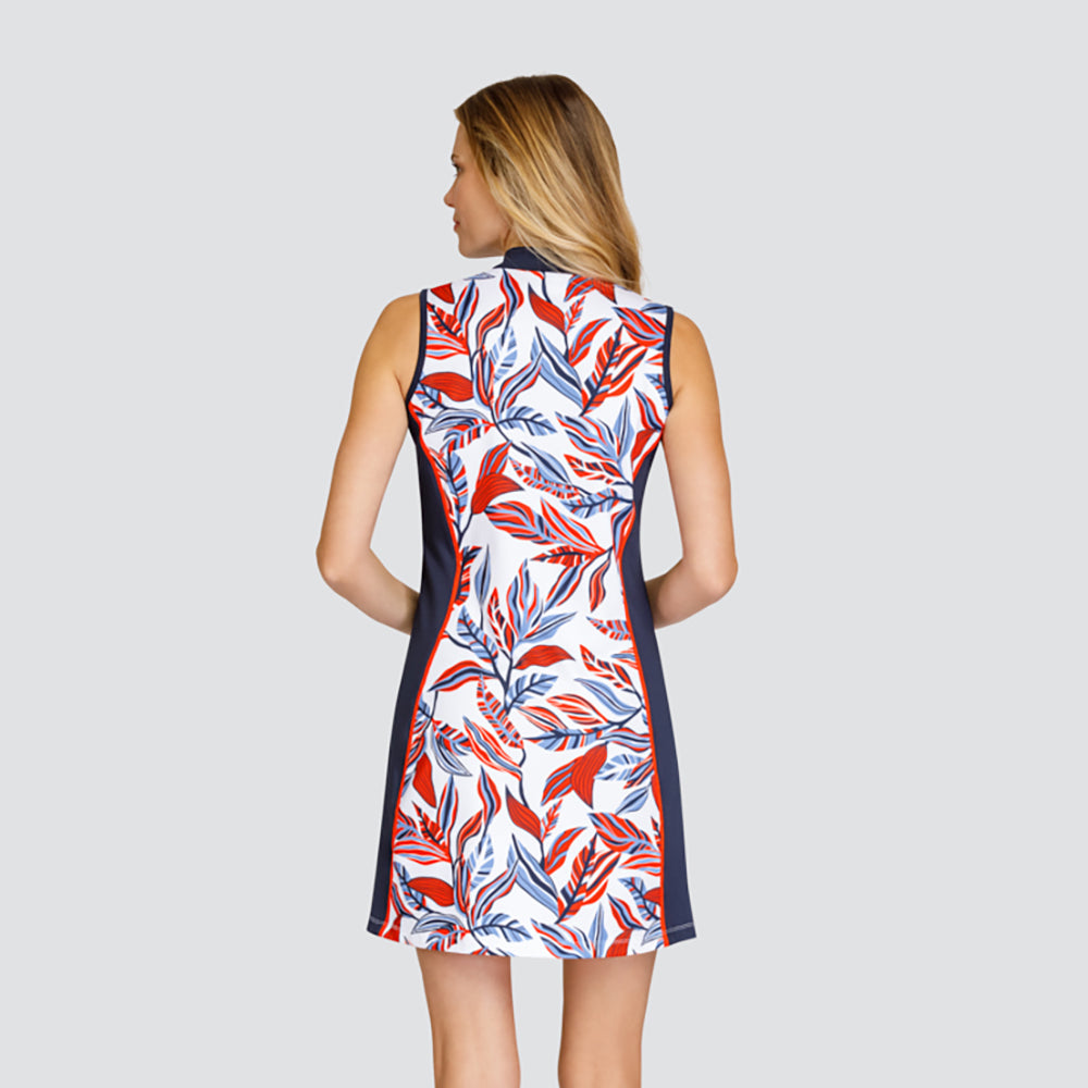 Tail Ladies Sleeveless Dress in Red and Blue Leaf Print