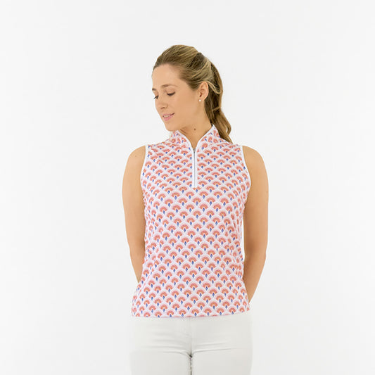  Pure Golf Ladies Sleeveless Polo in Rainbow Geo Print