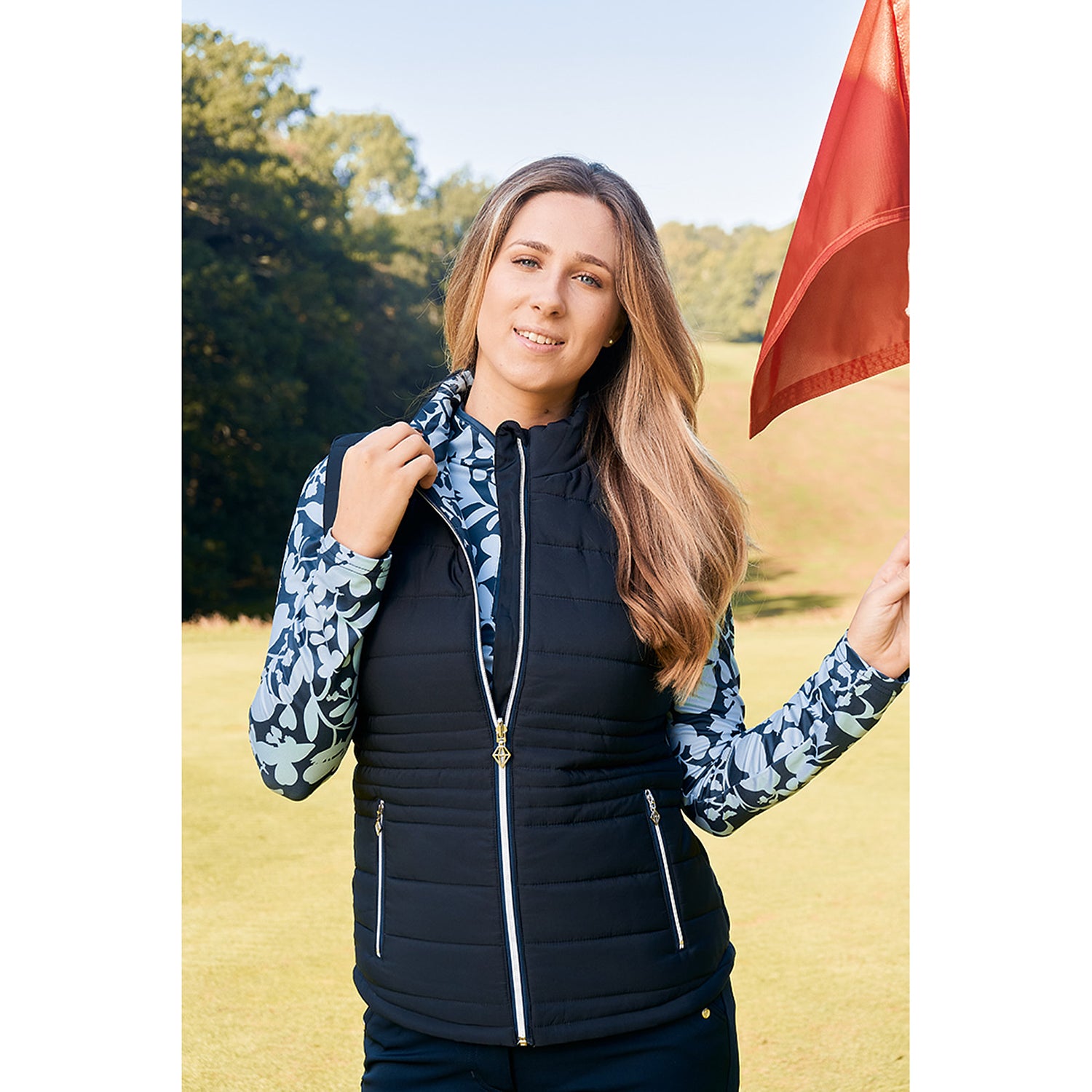 Pure Golf Ladies Reversible Gilet in Navy & Midnight Rose