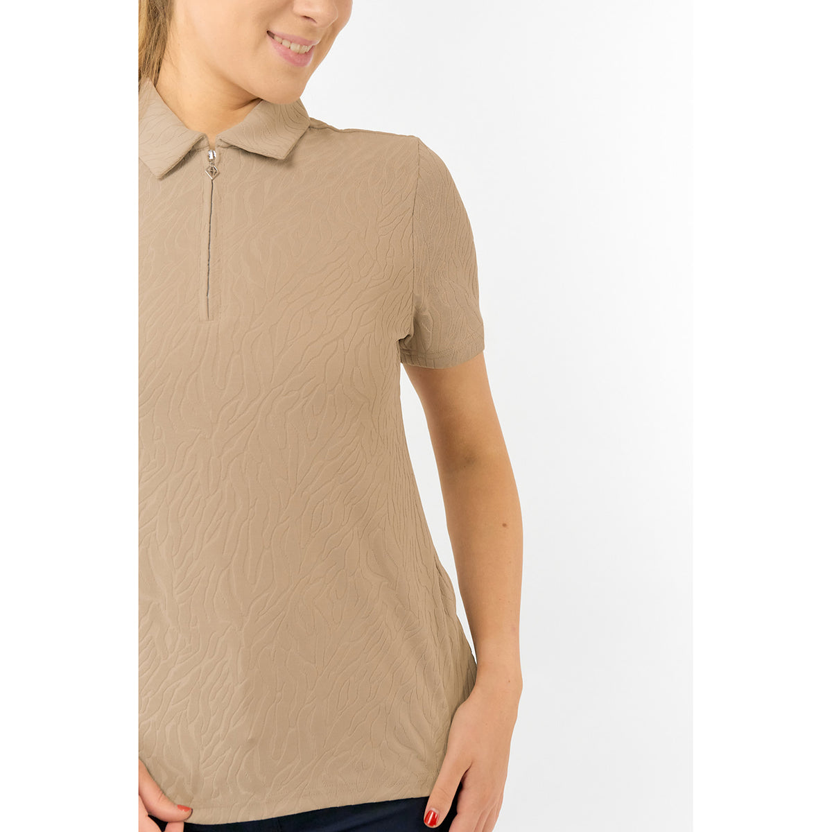 Pure Golf Ladies Short Sleeve Polo in Jacquard Texture for Refined, Effortless Style