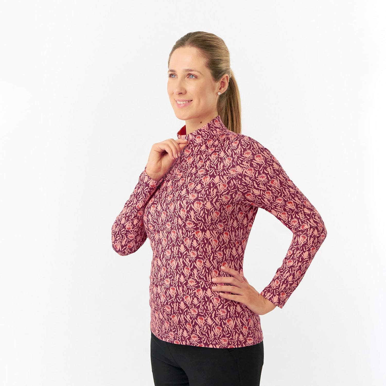 Pure Ladies Long Sleeve Mid-Layer Top in Autumnal Floral Print