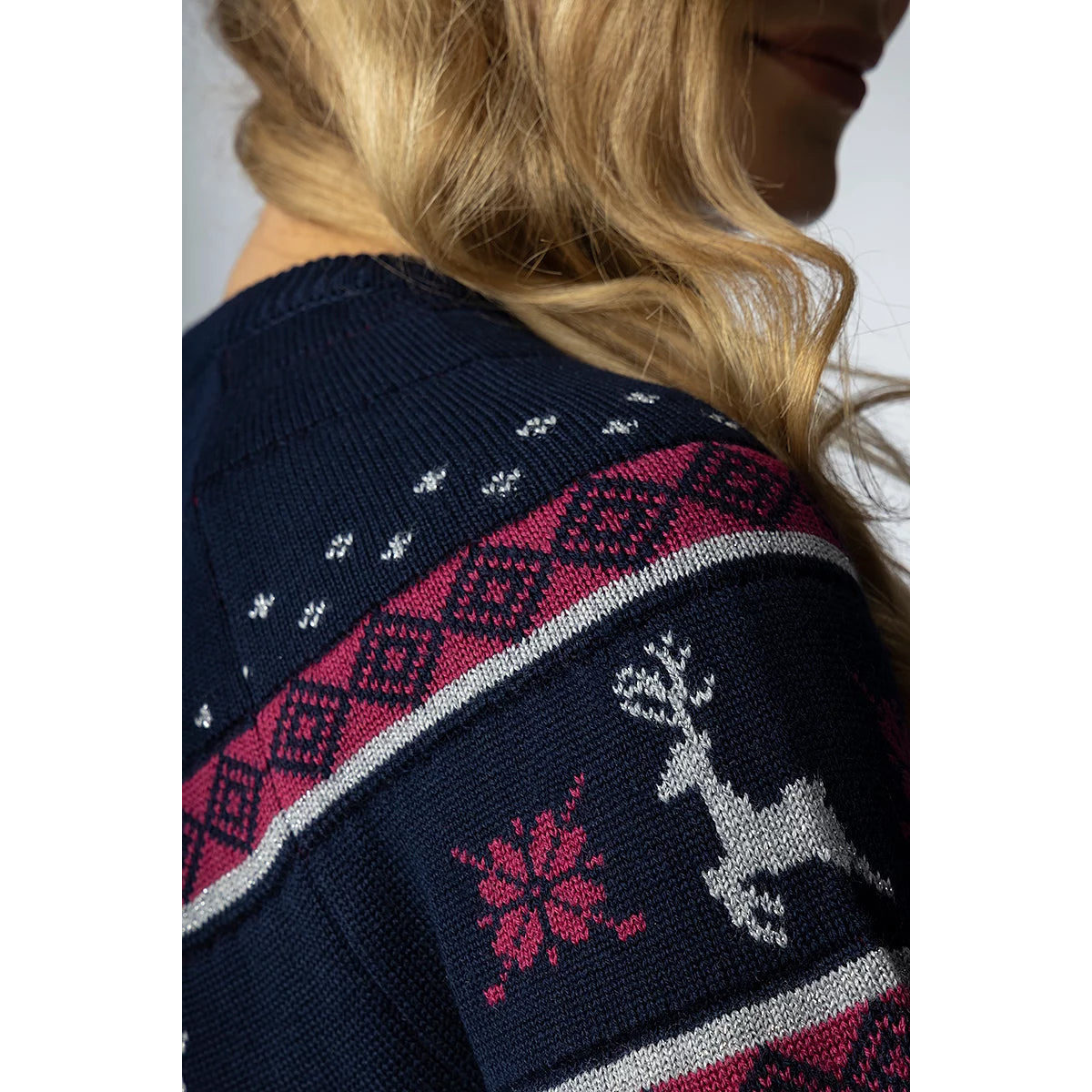 Glenmuir Ladies Merino Blend Festive Reindeer Sweater in Navy