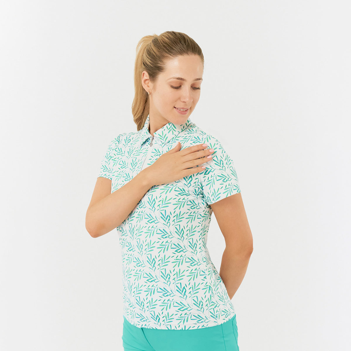 Pure Golf Ladies Short Sleeve Polo with Palm Print