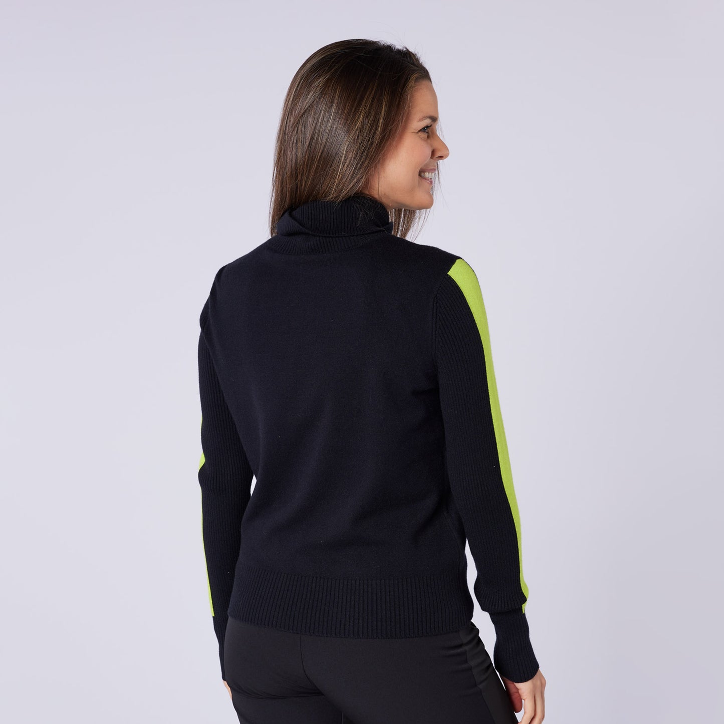 Swing Out Sister Womens 'Golf' Roll Neck with Ribbing in Black & Lime