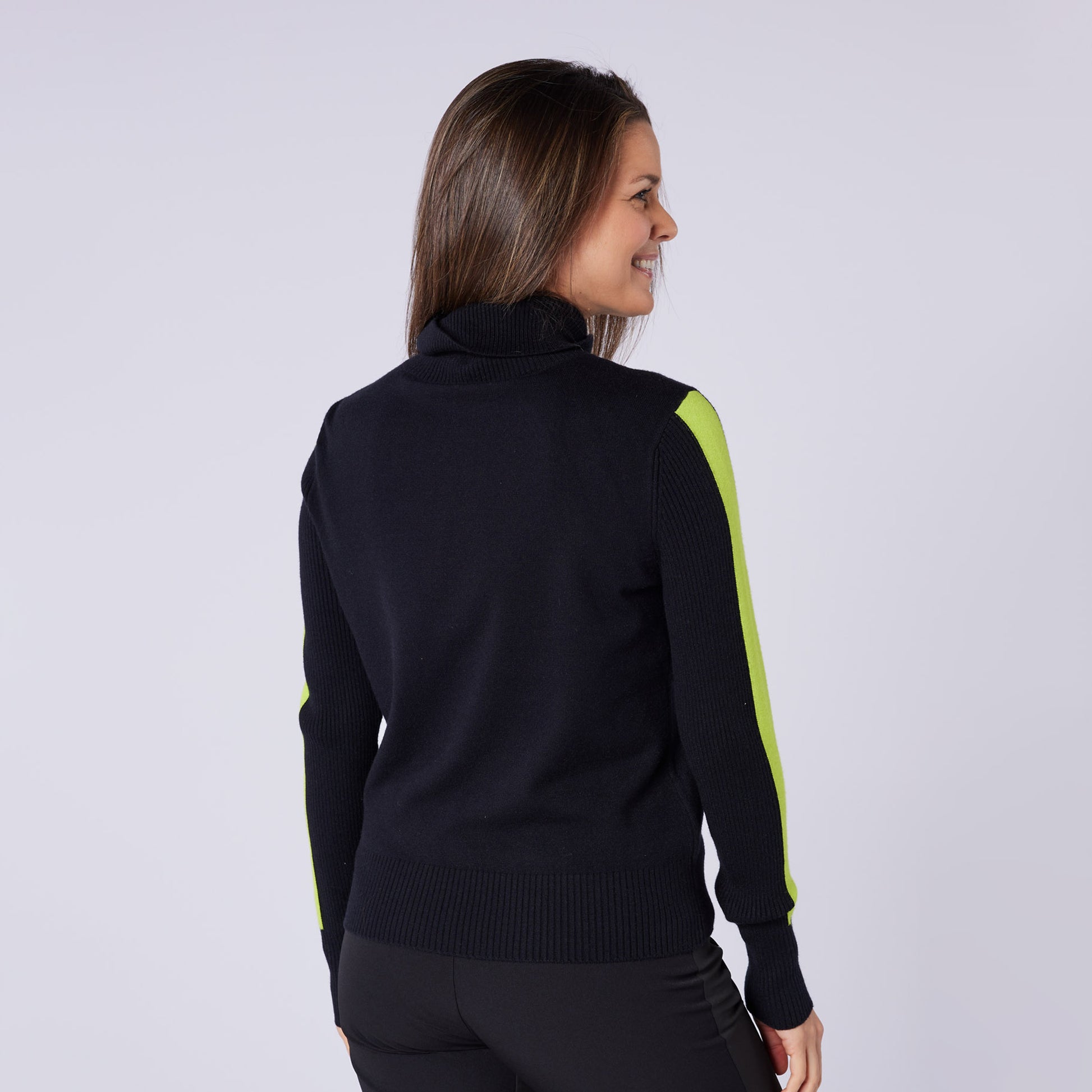 Swing Out Sister Womens 'Golf' Roll Neck with Ribbing in Black & Lime