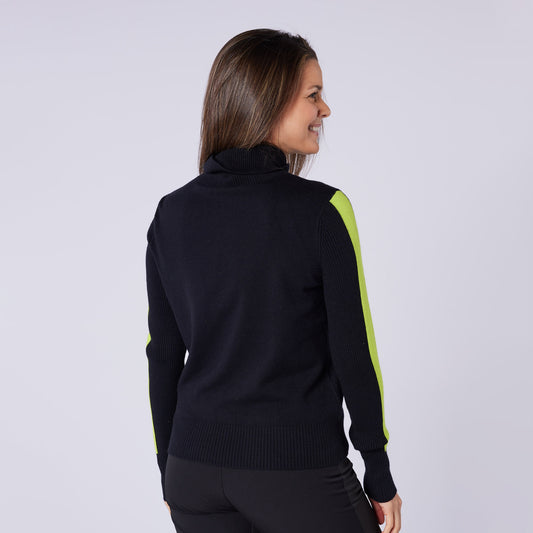Swing Out Sister Womens 'Golf' Roll Neck with Ribbing in Black & Lime