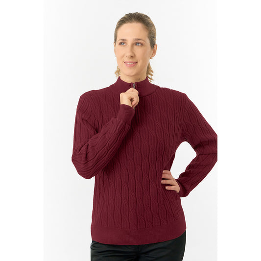 Pure Golf Ladies Quarter Zip Cable Knit Lined Sweater