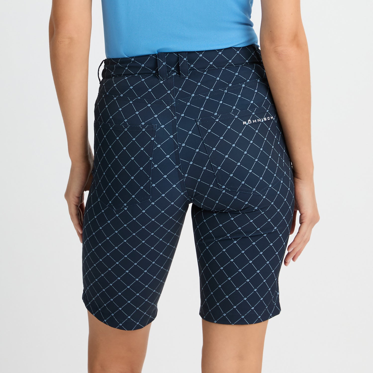 Rohnisch Ladies Navy Bermuda Shorts with Mirco Logo Check Print