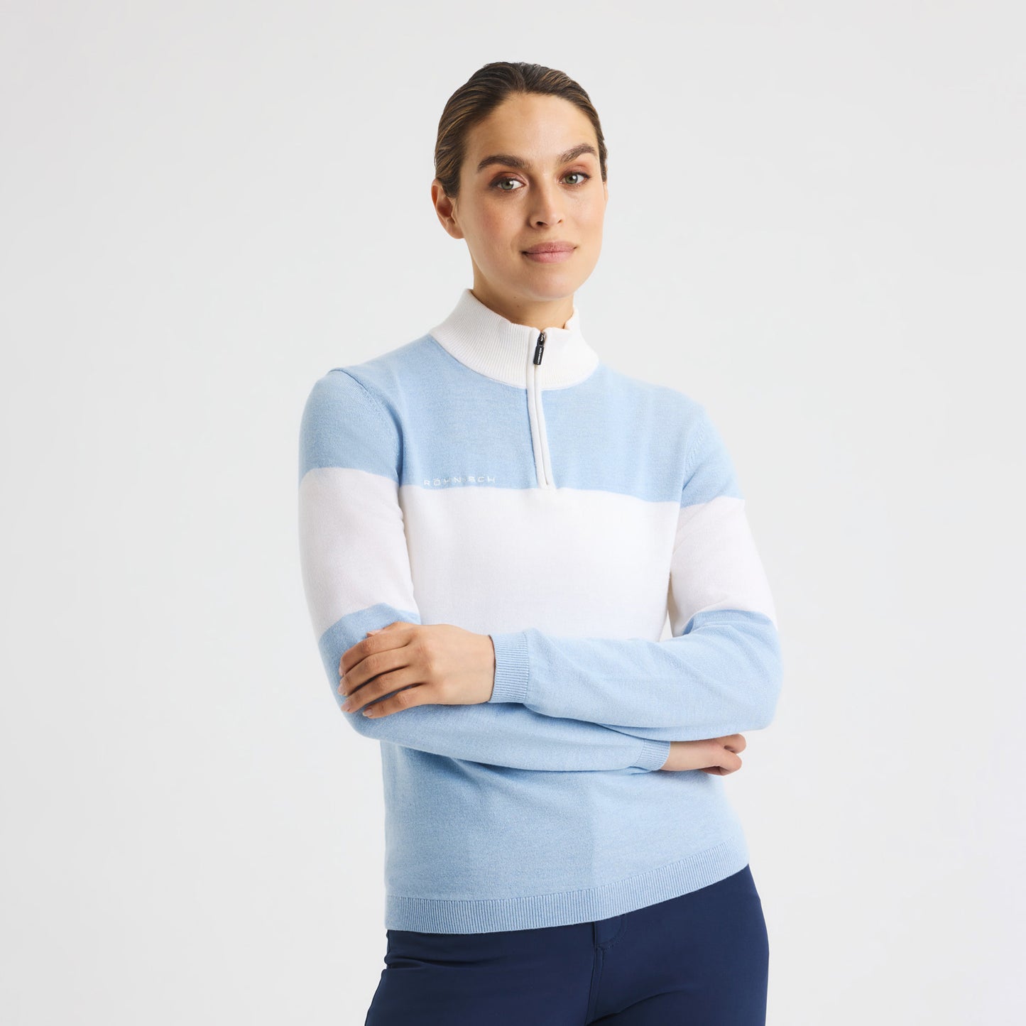 Rohnisch Ladies Colourblock Knitted Zip-Neck Sweater