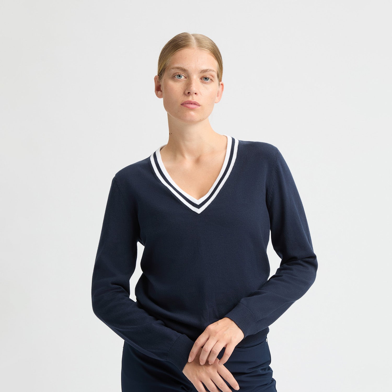 Rohnisch Ladies Navy Knitted Sweater with Contrast Trim