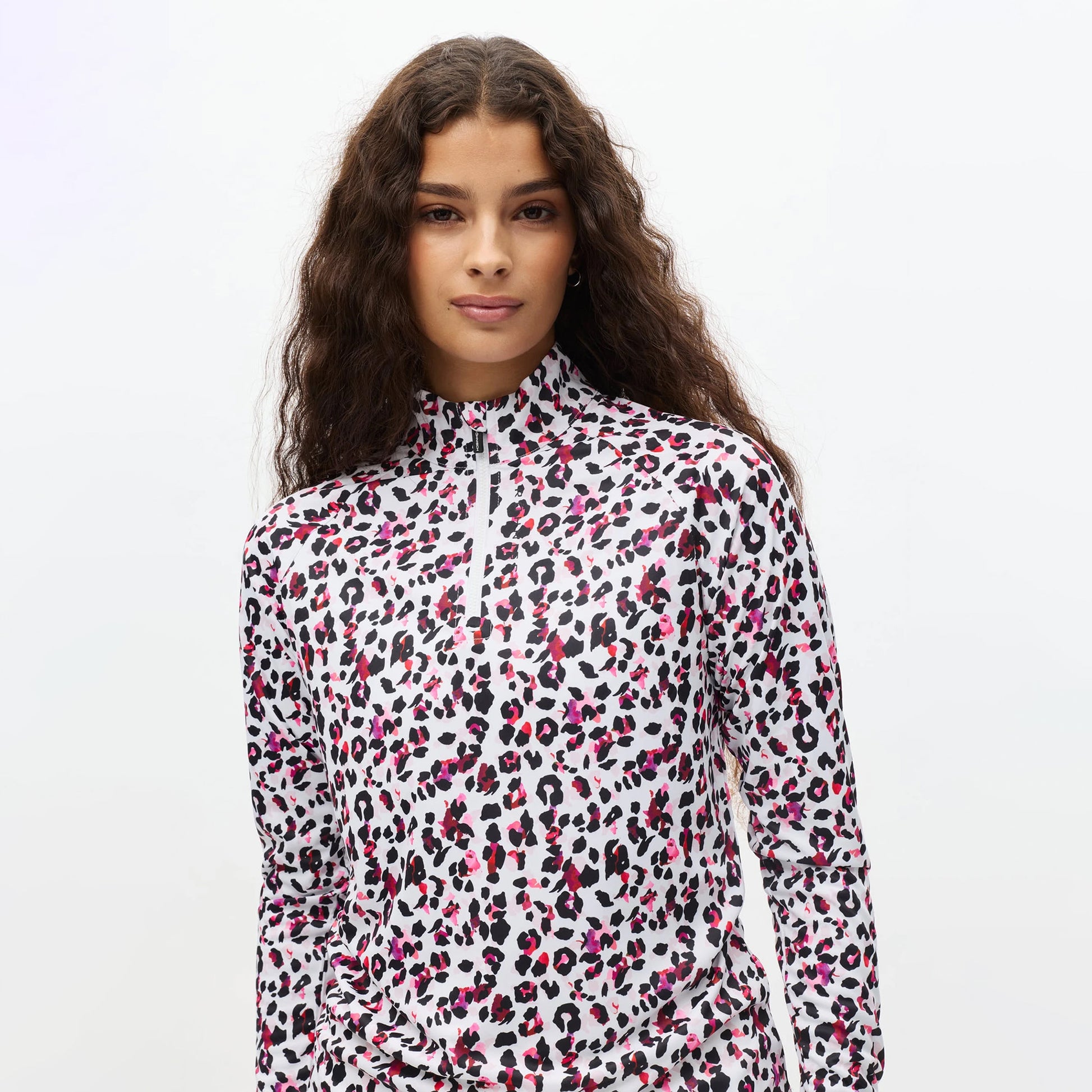 Rohnisch Ladies Lightweight Zip-Neck Top in Leo Pink/Beet