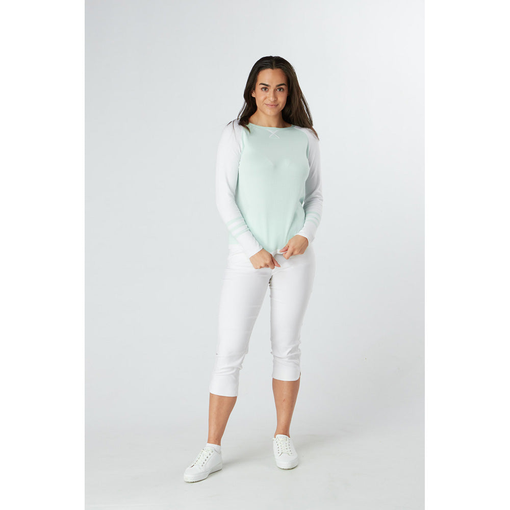 Swing Out Sister Ladies Colourblock Sweater in Mint & White