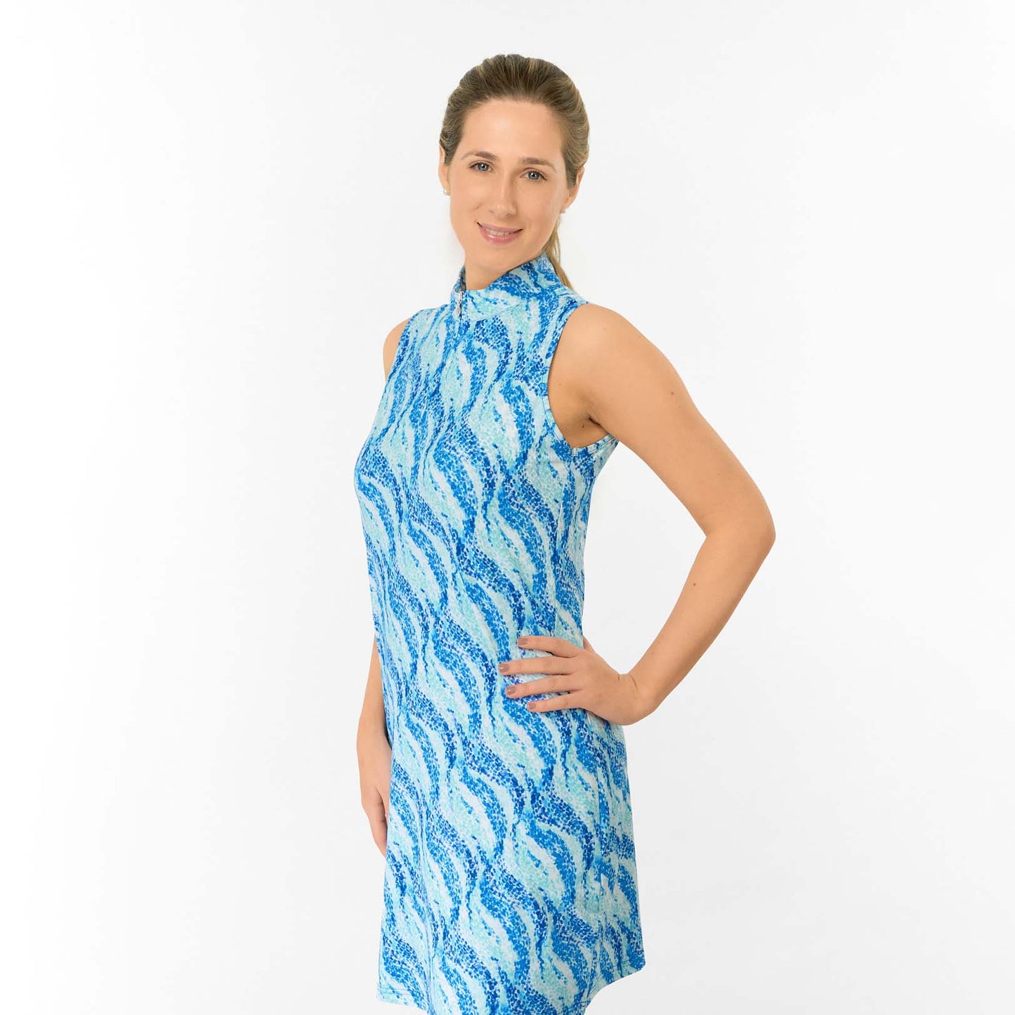 Pure Golf Ladies Golf Sleeveless Dress with Abstract Wave Design for Stylish Days on the Course
