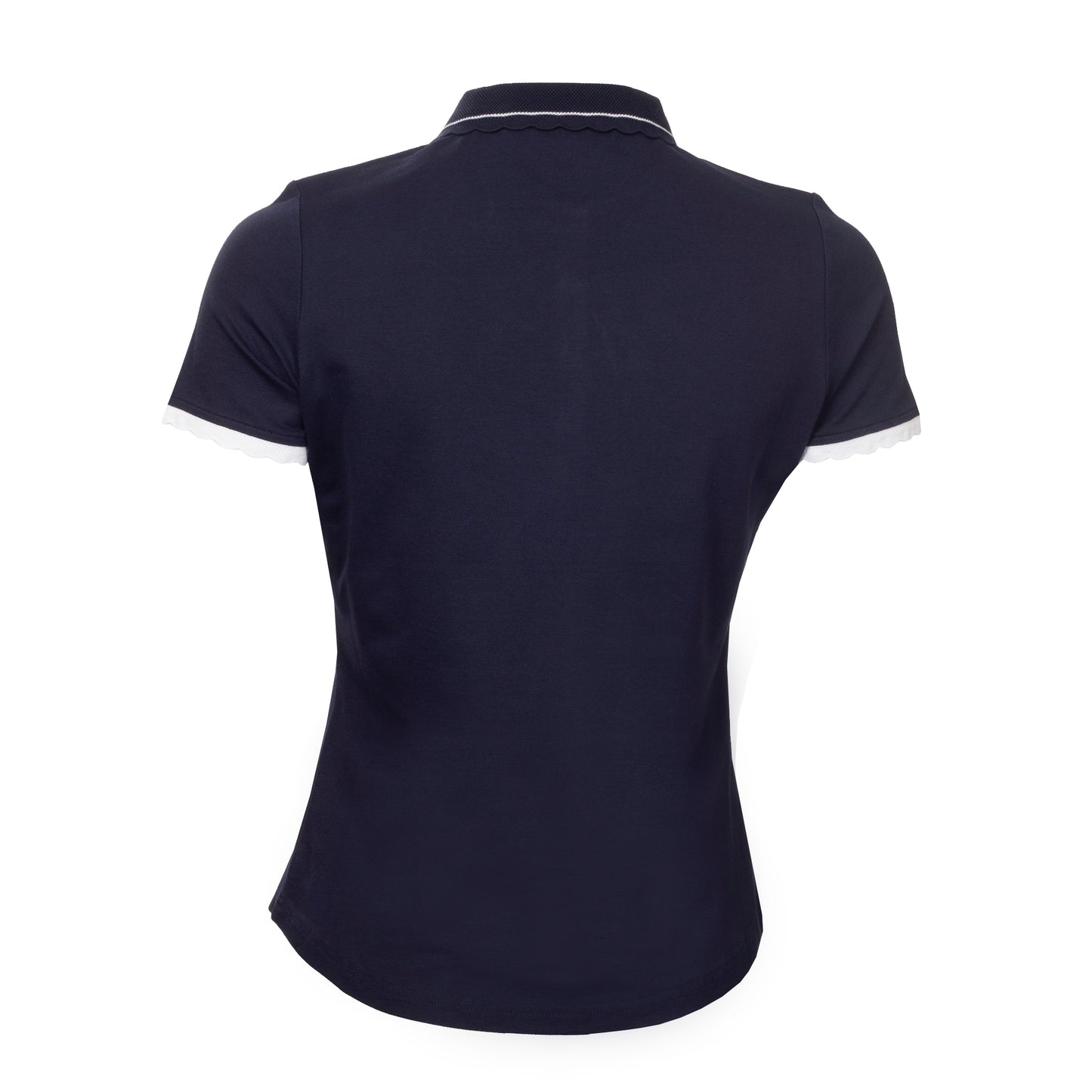 Green Lamb Ladies Short Sleeve Polo with Scalloped Trim in Navy